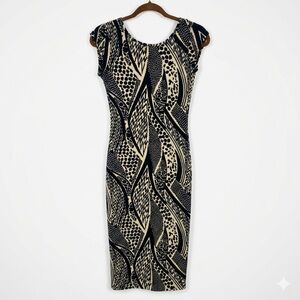 Body Central Y2K Abstract Graphic Print Bodycon Dress Scoop Back Midi Clubwear